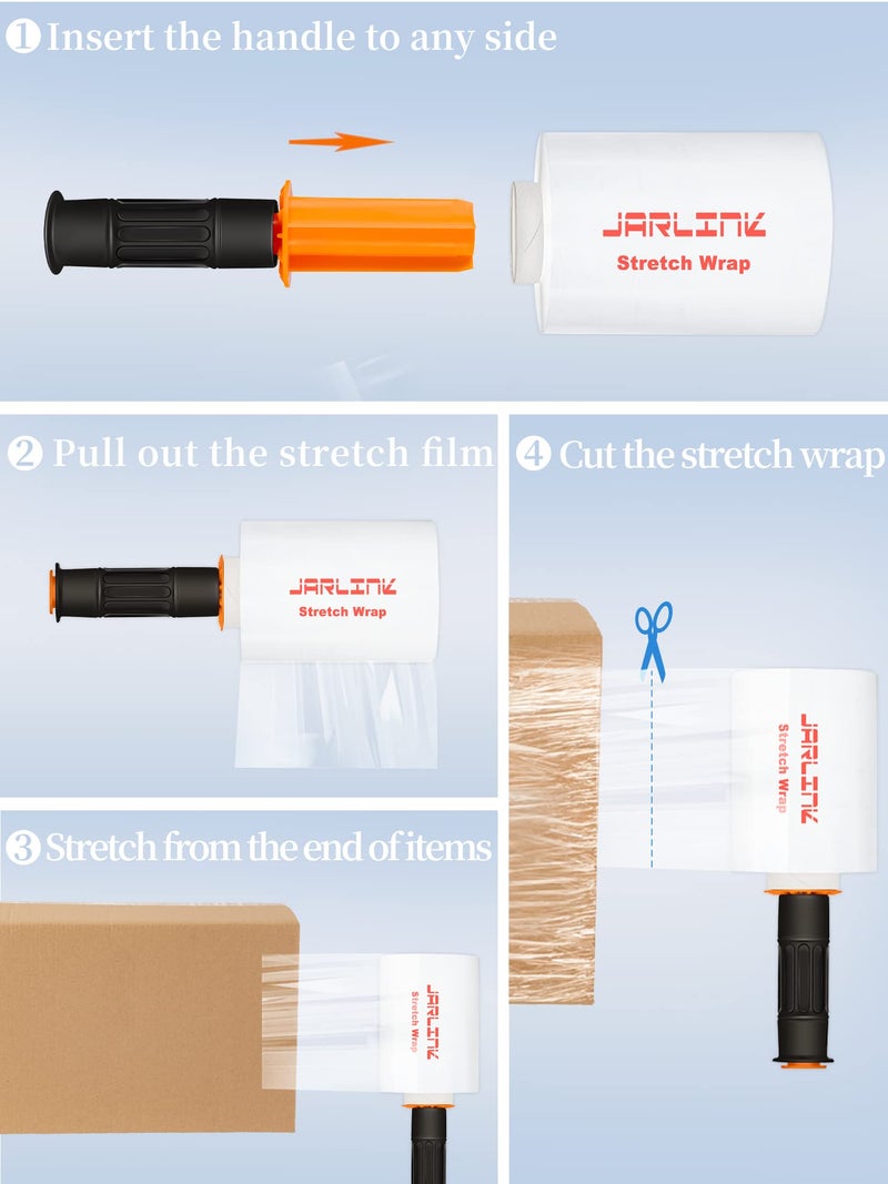 JARLINK 4 Pack Stretch Wrap, 5 Inches Shrink Wrap for Pallet Wrap, Moving Wrapping Plastic Roll, Industrial Strength Stretch Film up to 650% Stretch with Handles, 1000 Feet - Image 4